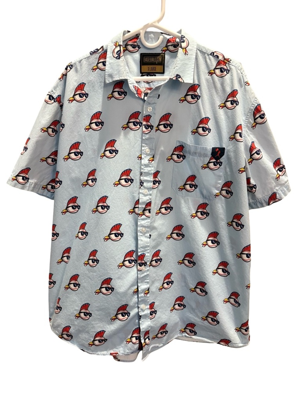 Baseballism Major League Wild Thing Vaughn Shirt XL Mohawk Logo Button Up